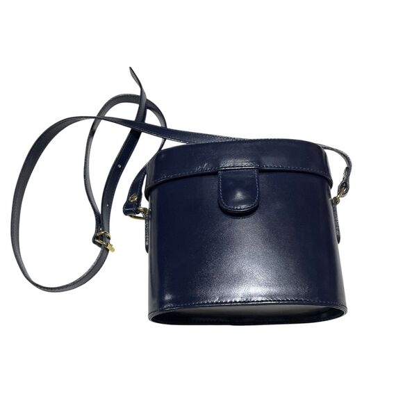 Cristian Leather Italy Purse Cross Body Navy Adjustable Strap Equestrian Vintage - Picture 1 of 9